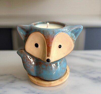 Fox Candle, Mini Ceramic Fox Home Decor | Natural Soy Wax Candle | Reusable Succulent Plant Pot, Gift Idea - image1